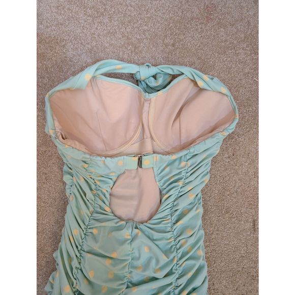 NWOT Women's Unique Vintage Swim One Piece Size L Green Yellow Polka Dot - Picture 3 of 6